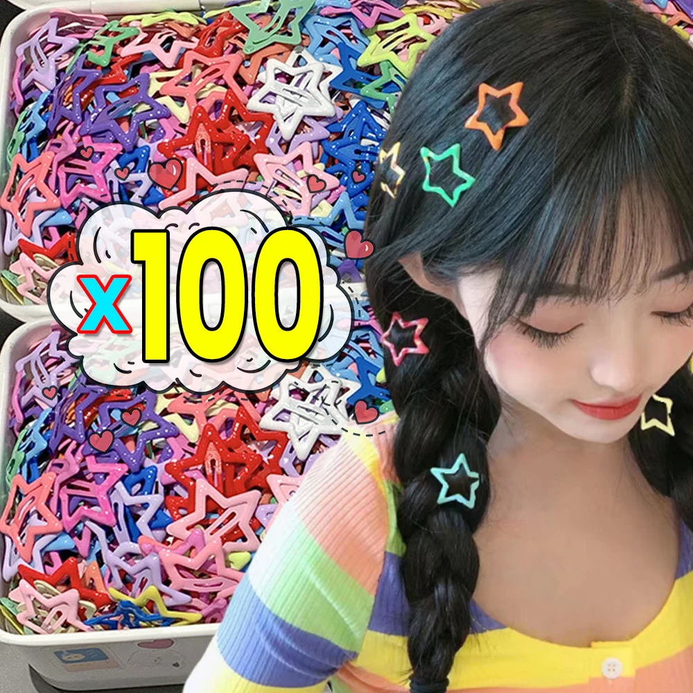 

10/100pcs Colorful Kawaii Star Y2K BB Hair Clips Women Grils Cute Metal Star Hair Clips Side Barrettes Hair Accessories Headwear