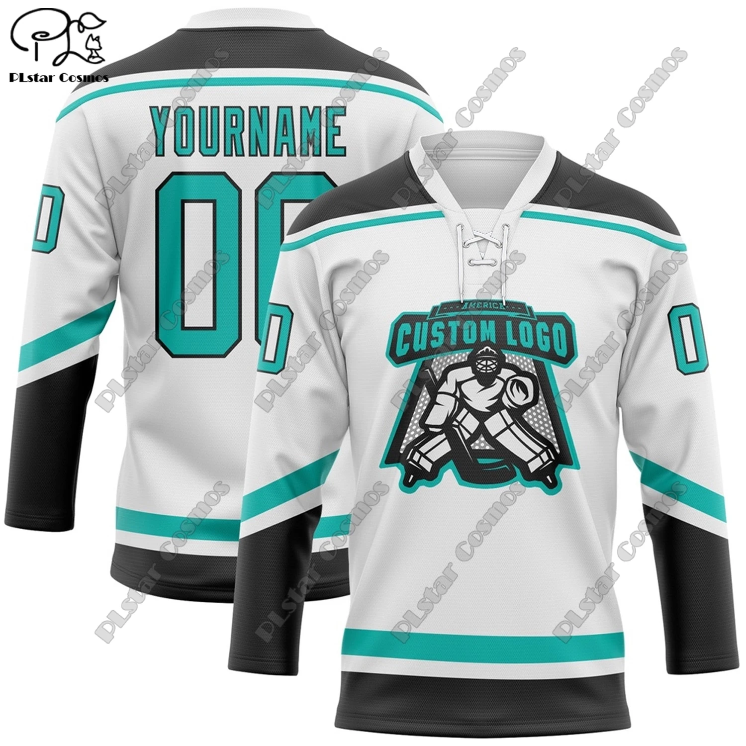New Lace-Up Hockey Jersey Color Series V-Neck Long Sleeve Personalized 3D Printed Casual Sports Shirt Team Gift X-1