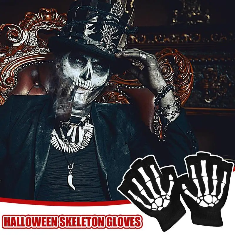 Kids Skeleton Gloves Children Halloween Cycling Skeleton Mittens Halloween Costume Accessory Gloves For Carnival Costume Party