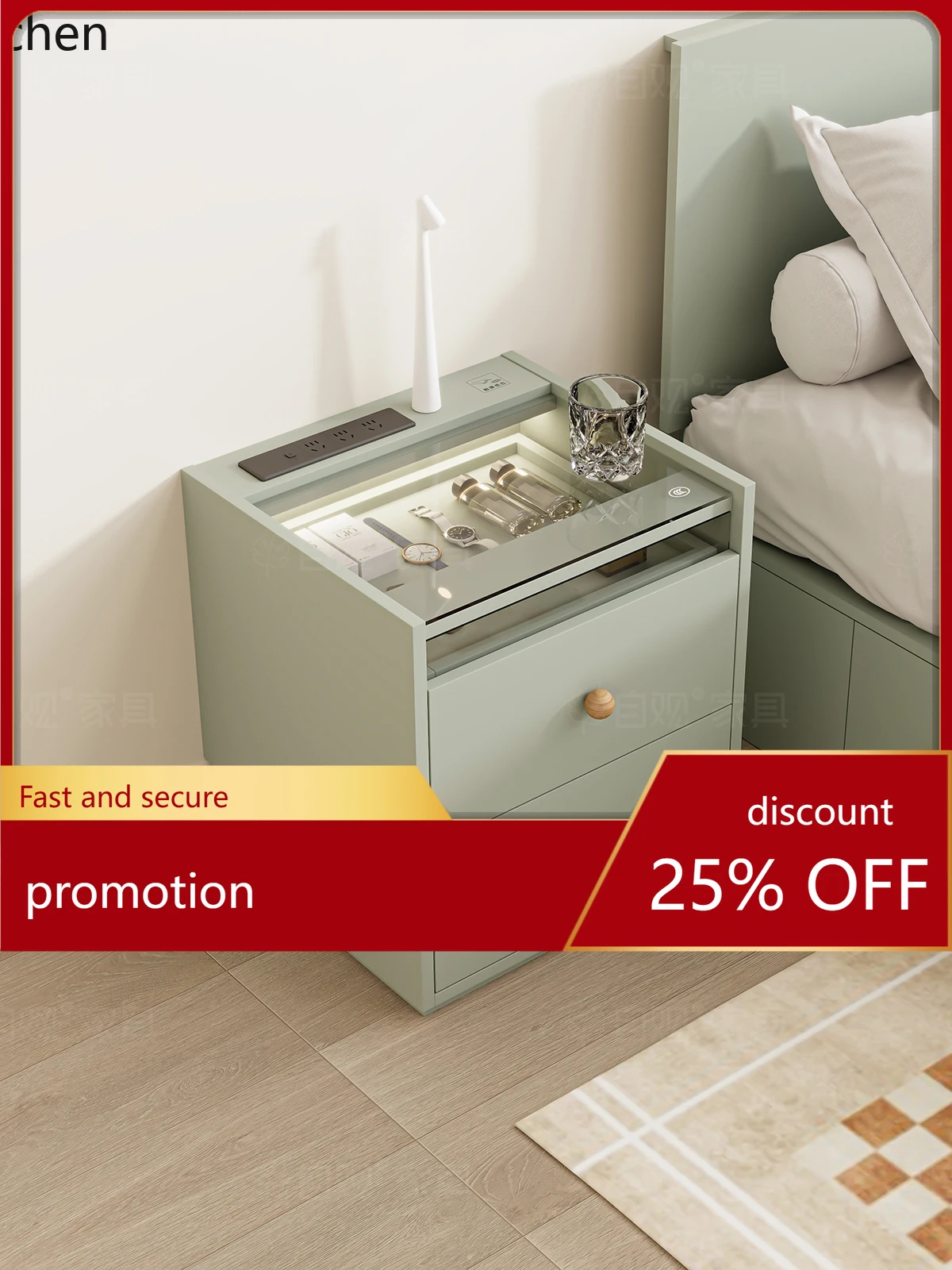 ZML Bedside Table with Socket Living Room Storage Side Table Bedside Storage Cabinet Side Cabinet