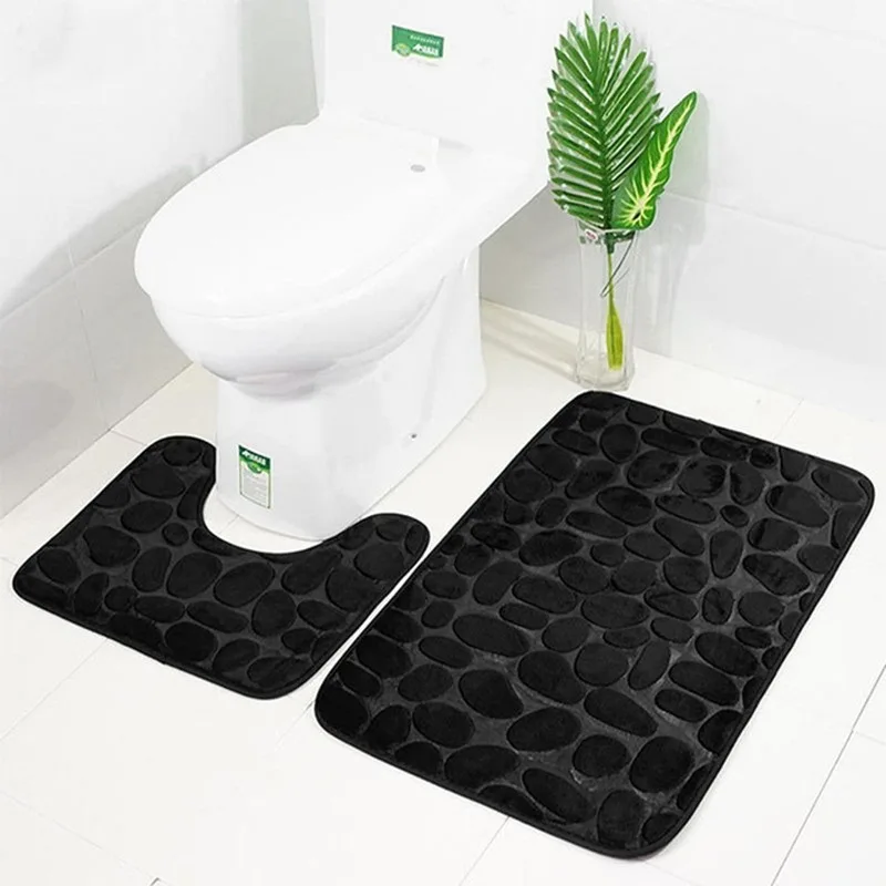 Simple Embossed Goose Egg Stone Pattern Toilet Gray Two-piece Set with Water Absorbing and Anti Slip Carpet Floor Mat