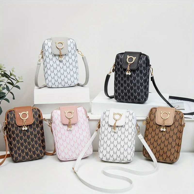 Stylish and exquisite shoulder mobile phone bag, simple and versatile trend printed messenger small square bag classic versatile
