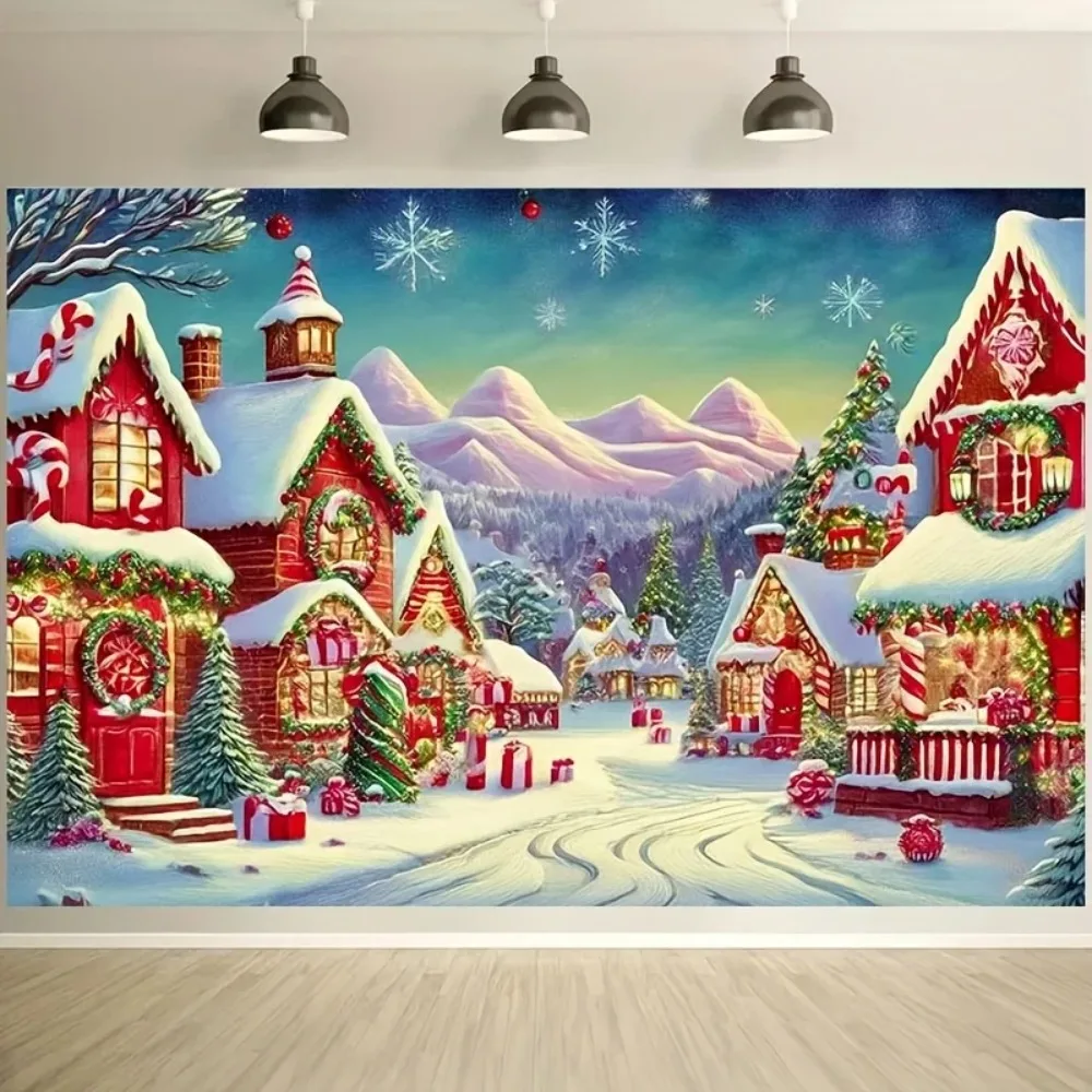 Winter Wonderland Snow Scenery Cottage Snow Mountain Theme Banner Background, Christmas Party Decoration Photography Background