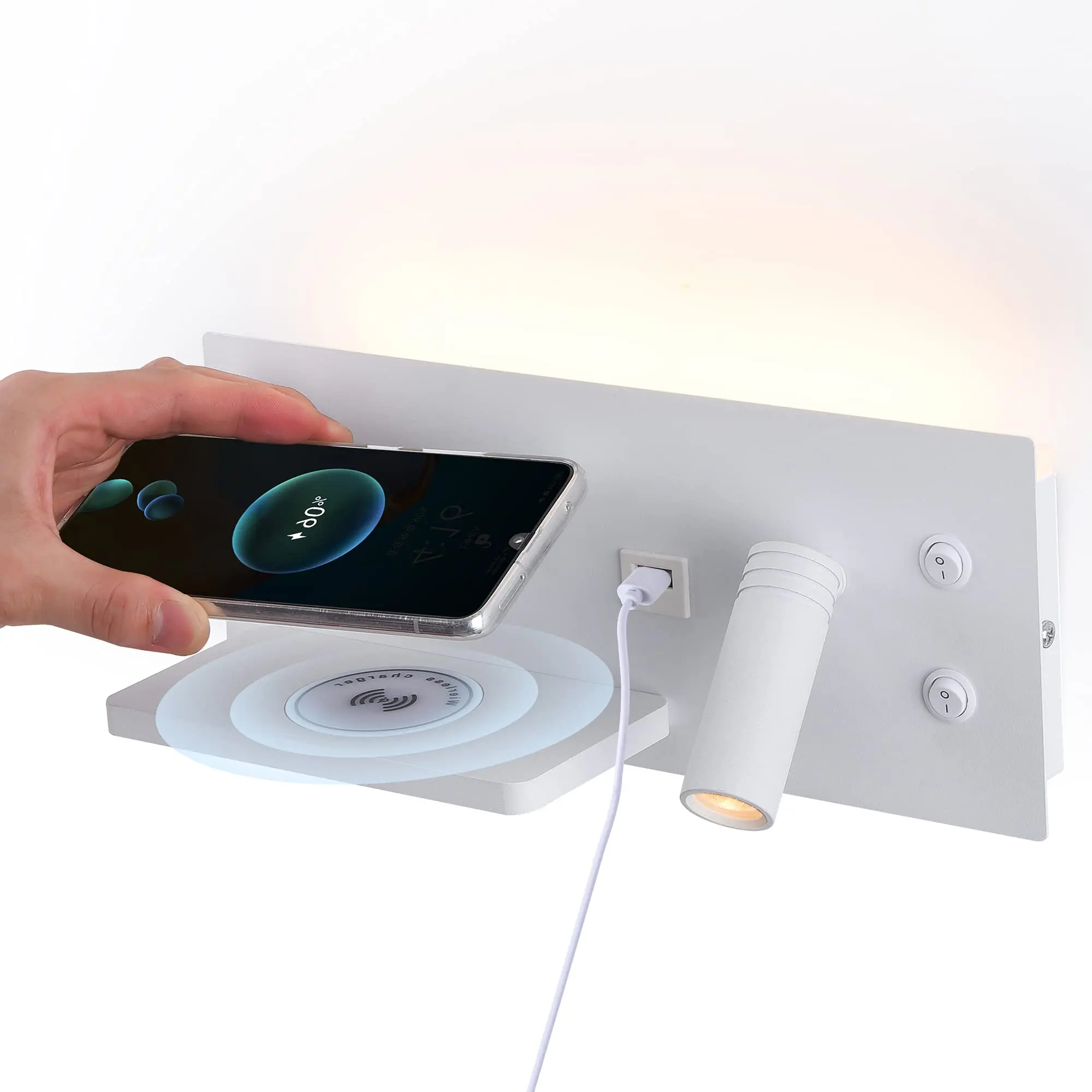 

Modern LED Wall Sconces with Switch, Bedside Wall Light with Wireless Charger & USB Charging Port, Wall Mounted Reading Light