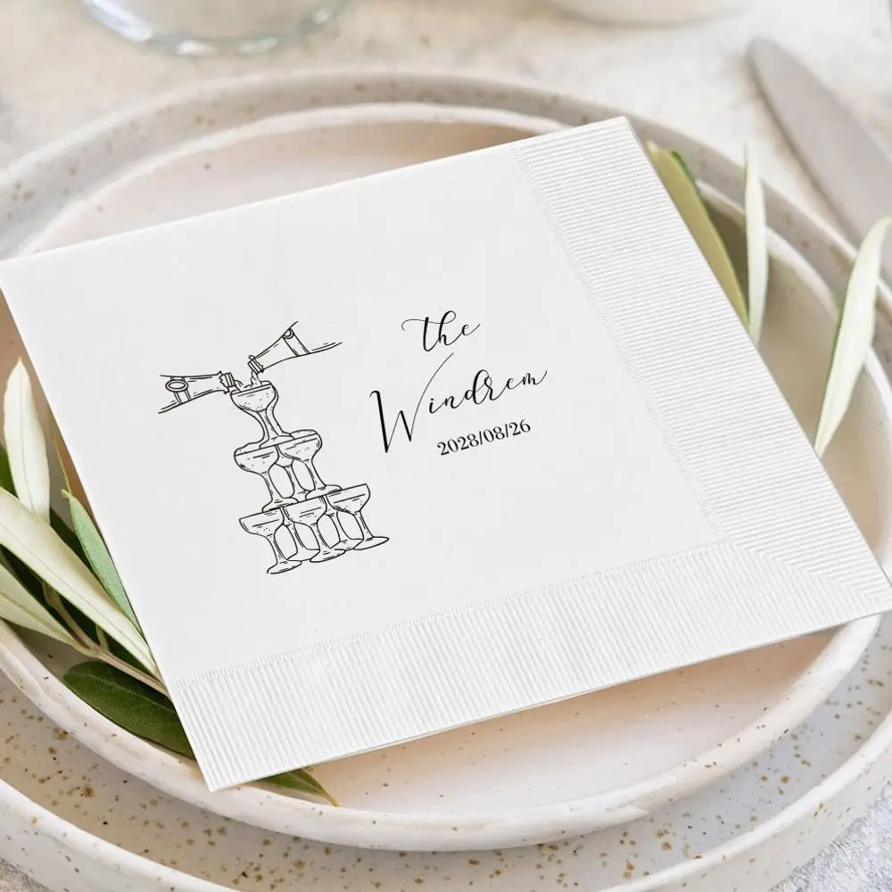 Personalized 50pcs Wedding Napkins Custom Standard/Coined Cocktail Napkins Engagement Bridal Shower Party Wedding Decoration view 3
