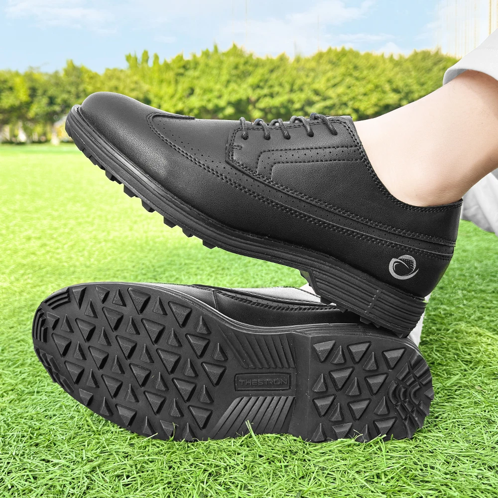New Fashion Trend Men Spikeless Golf Sneakers Water Repellent Upper Anti-slip Rubber Sole Field Training Shoes