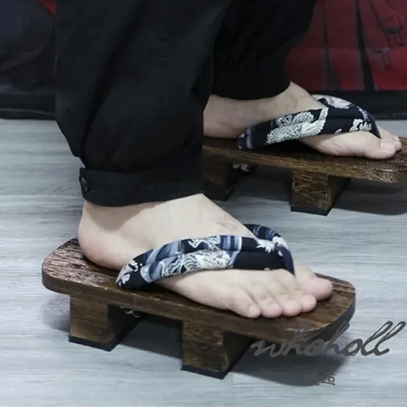 コスプレ日本の武士木下駄下駄靴男性女性ビーチサンダル夏スリッパアニメコスプレ靴ユニセックスサンダル