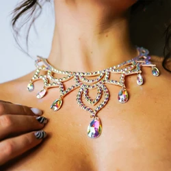Gorgeous Colorful Crystal Zirconia Necklace Party Dress Necklace Jewelry Fashion TrendElegant Pendant Ladies Accessories