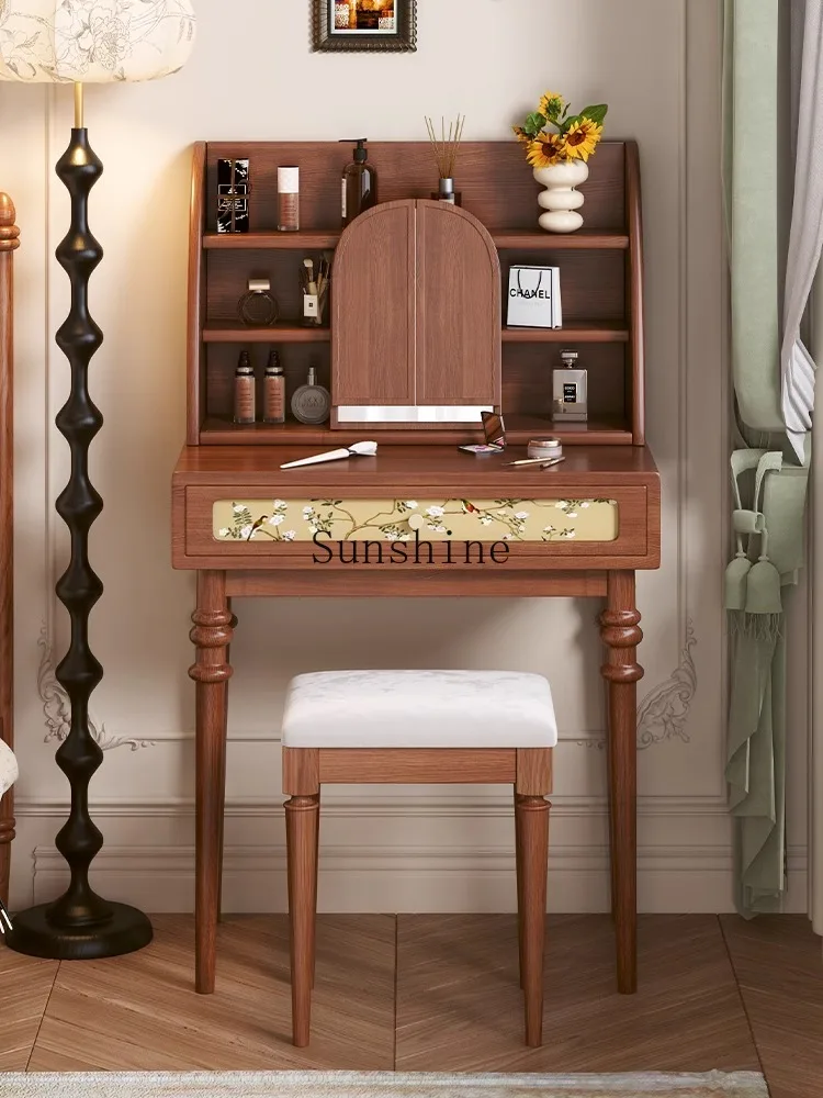 Small apartment European French furniture solid wood small mirror makeup table retro solid wood dresser