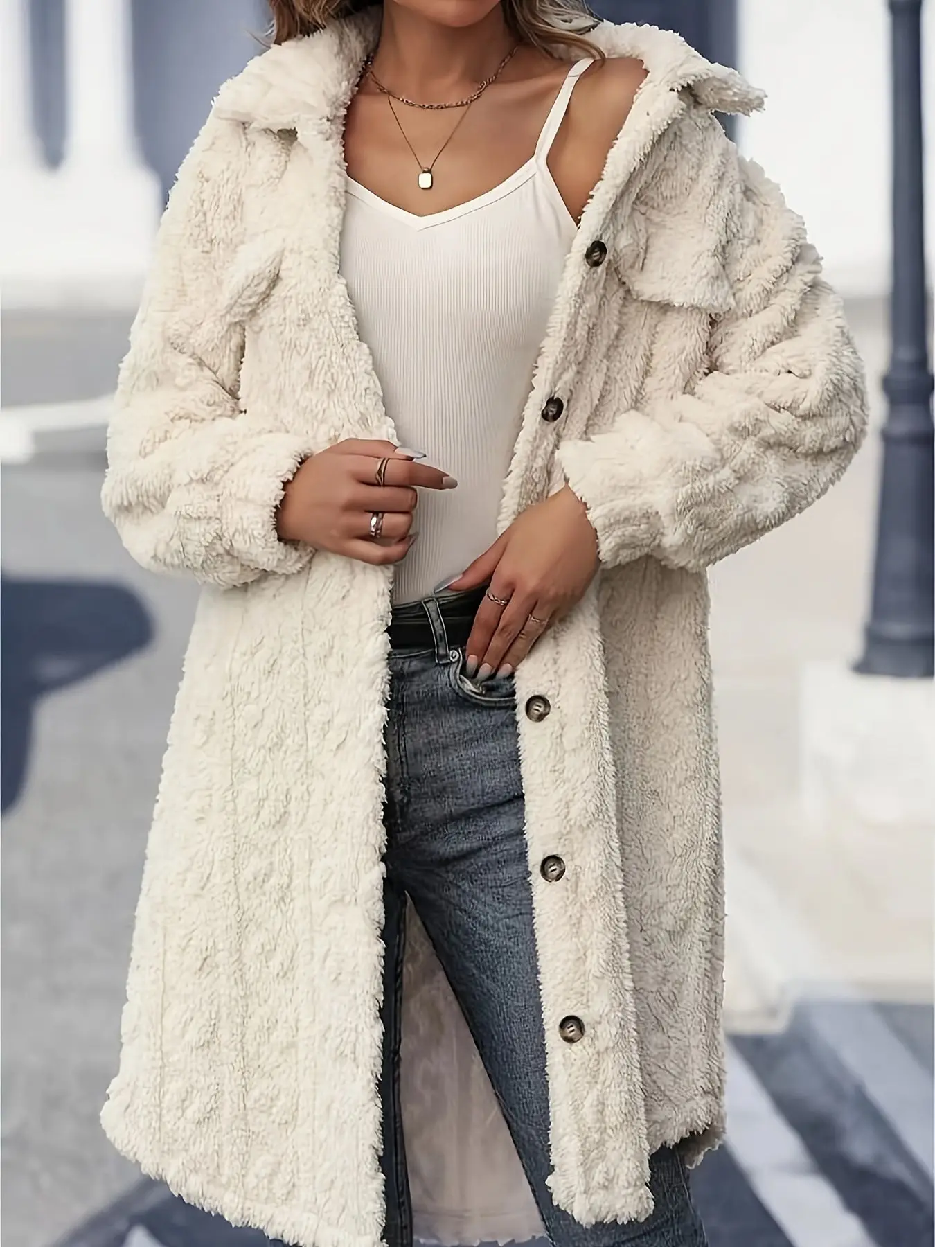 Collar-buttoned Cardigan with Double-sided Plush Fabric, Casual Long Coat