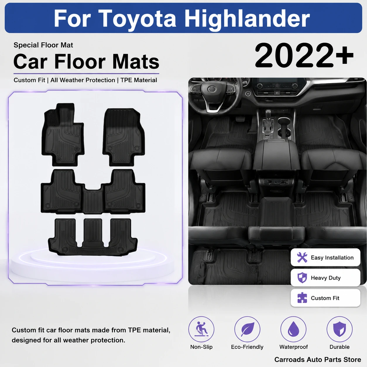  (LHD)For 2022+Toyota Highlander Special Floor Mat TPE Environmentally Friendly Car Floor Mats Custom Fit All Weather Protection