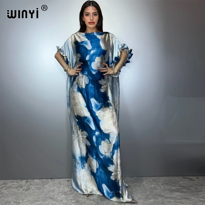 

WINYI summer boho evening dress dubai luxury Female loose Print kaftan muslim woman clothing holiday beach dress fashion Caftan