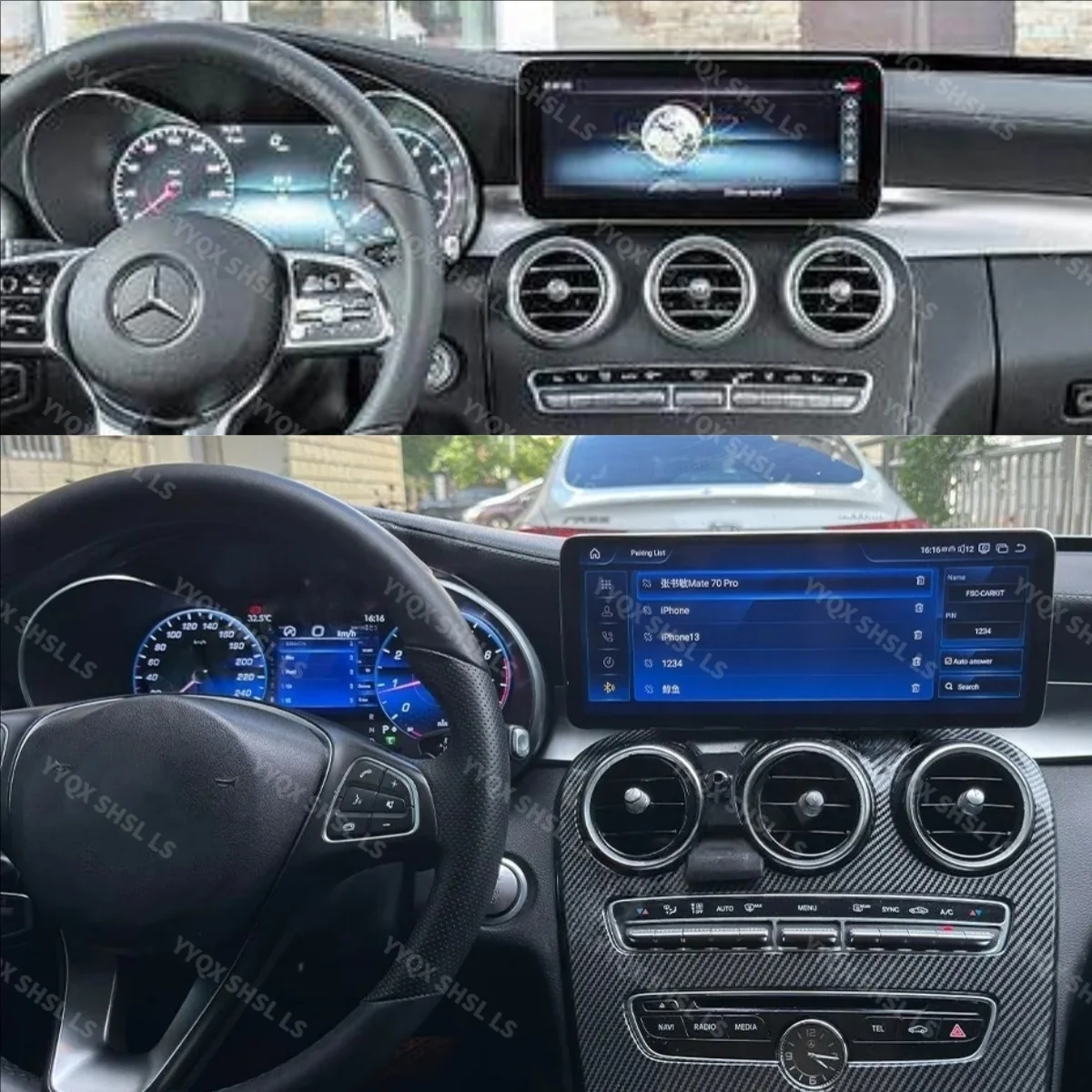 Android Auto GPS Map Navi Carplay For Mercedes Benz C Class W205 GLC X253 2015-2019 Car Radio Player Digital Cluster Interaction