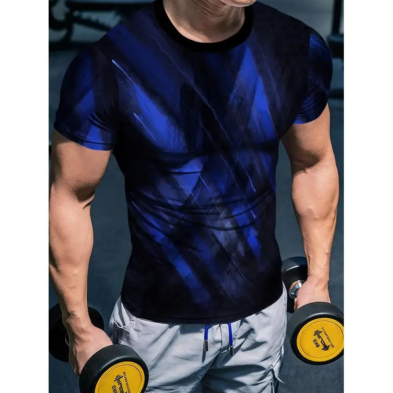 Western Style Print Men's Quick Dry Athletic T Shirt Stretch Body Hugging Muscle Enhancing Fitness Wear Riding Running Training