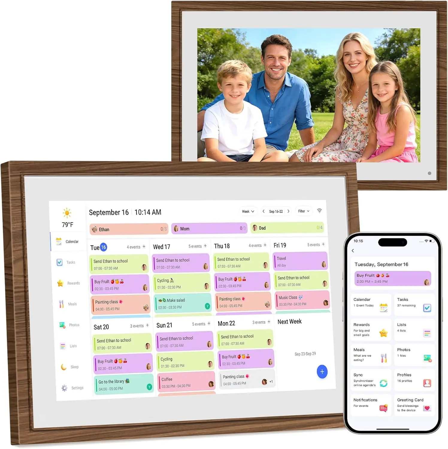 Calendrier numérique interactif avec écran tactile de 10,1 pouces - Planificateur familial HD avec fonction repas et cadre photo