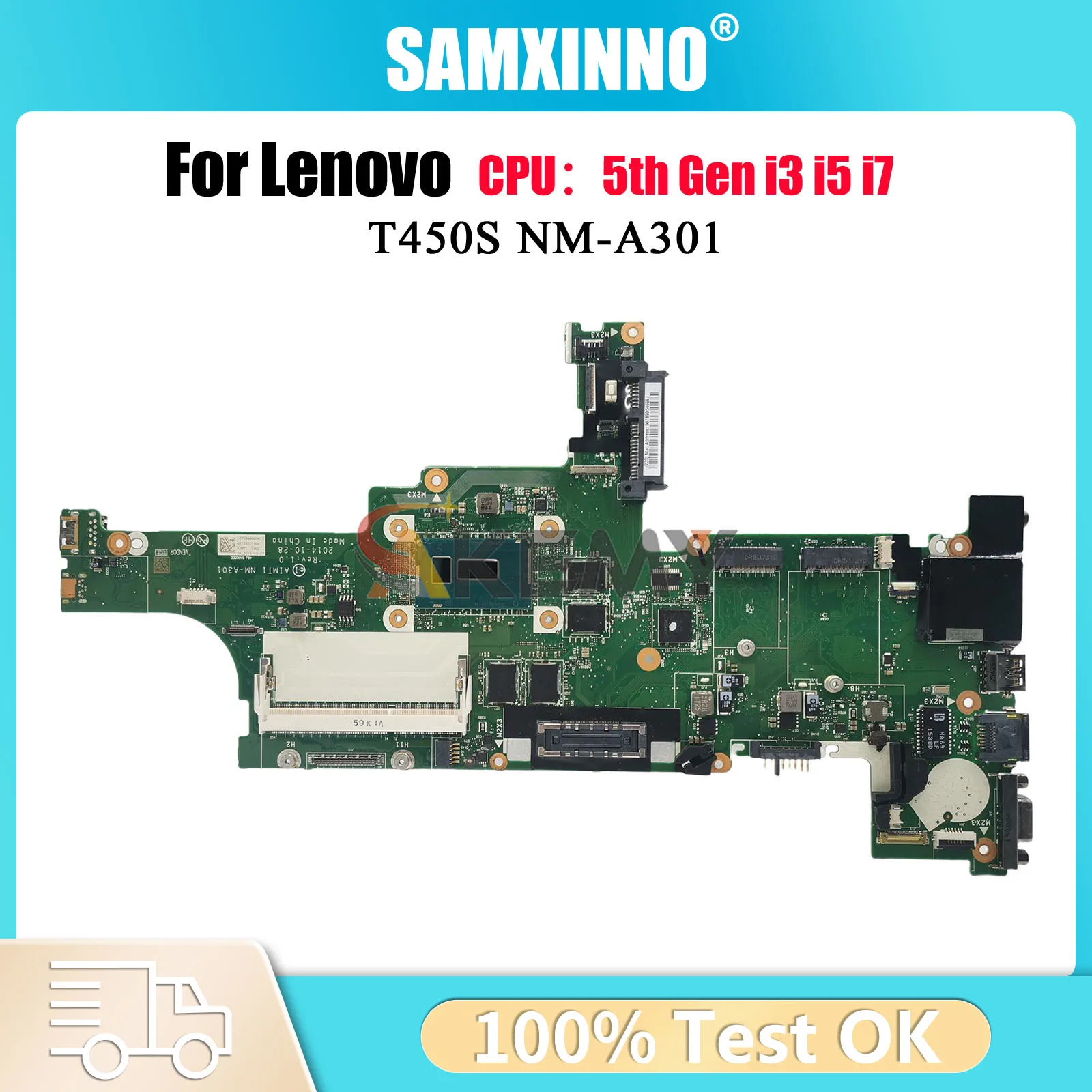 

Материнская плата для ноутбука Lenovo T450S NM-A301 с i5 i7 5-го поколения, 4 ГБ ОЗУ, 100% полностью протестирована