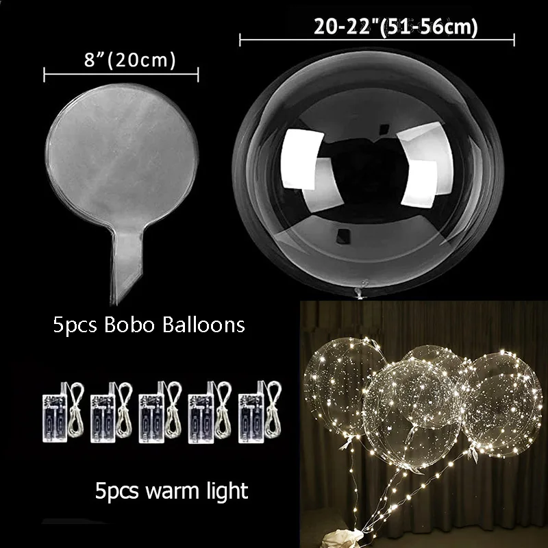 5 Sets LED-Bobo-Ballon, leuchtend, klare Luftballons, 50,8 cm, Bobo-Ballon mit 3 m Lichterketten, Festival-Tischdekoration