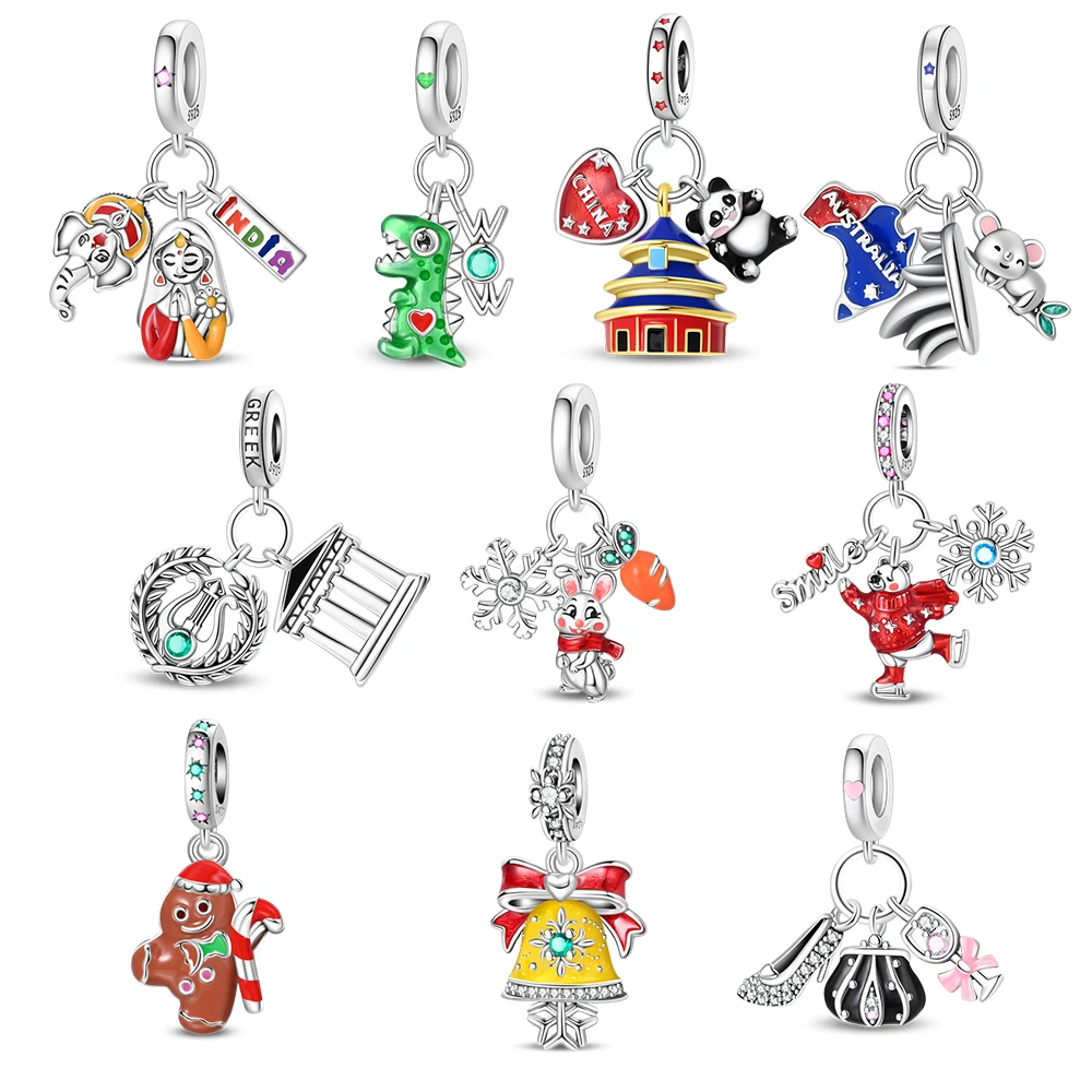 Versilberte Charm-Perle mit Absatzschuh und Handtasche, passend für Armbänder, Geburtstagsschmuck für Frauen