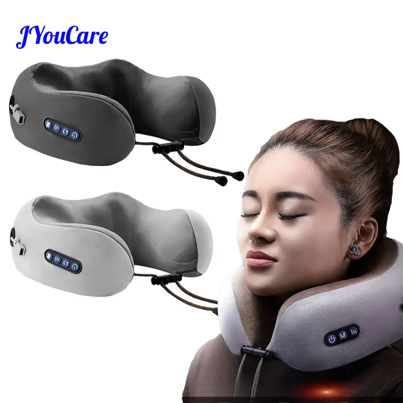 

JYoucare Portable electric u-shaped neck shoulder massage pillow Heat vibrator Kneading shiatsu massager cervical relief fatigue