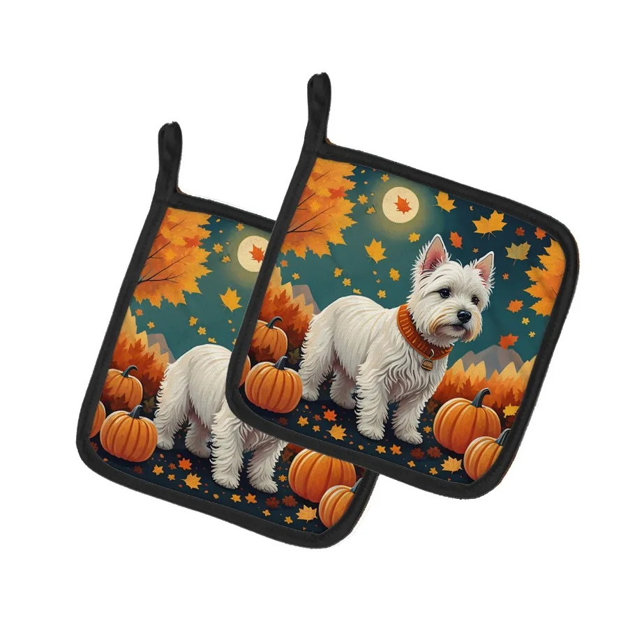 

Westie Fall Pair of Pot Holders Kitchen Heat Resistant Pot Holders Sets Oven Hot Pads for Cooking Baking BBQ 7 1 2 x 7 1 2