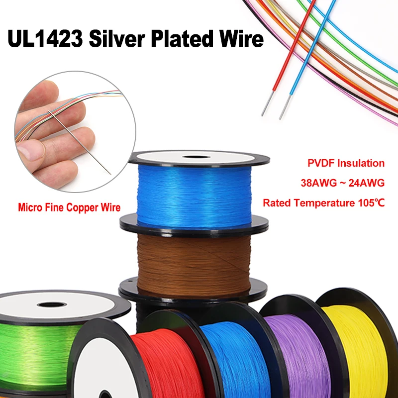 

10/20/50M UL1423 Copper Wire 38/36/34/32/30/28/26/24AWG PVDF Silver Plated Single Core Micro Fine PCB Board Connection Cable