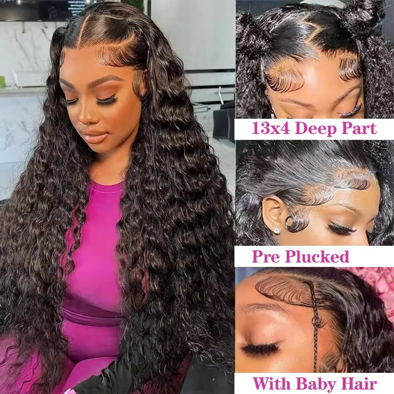 Long Inch Natural Black Deep Wave Remy Human Hair Wig 7x6 closure 13x4 Front Lace 13x6 Hd Lace Frontal 220 Density Hair Wigs view 3