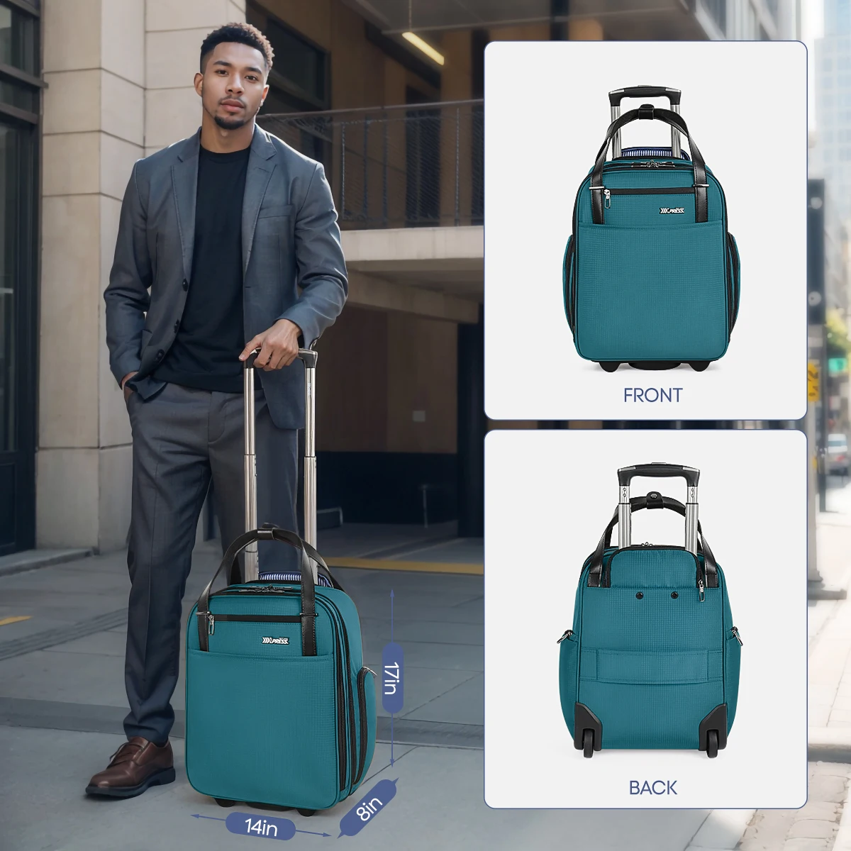 Underseat Carry-on Luggage with Wheels 16” Lightweight Luggage with Front Opening Lid Airline Approved Rolling Travel Suitcase