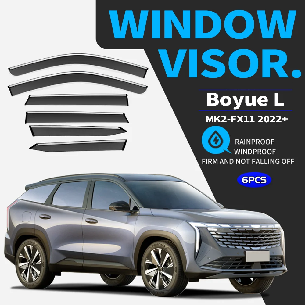 

Chrome Strips Rain Guards for Geely Boyue L FX11 2022-2023 Window Visor Wind Deflectors Door Visor Vent Shades