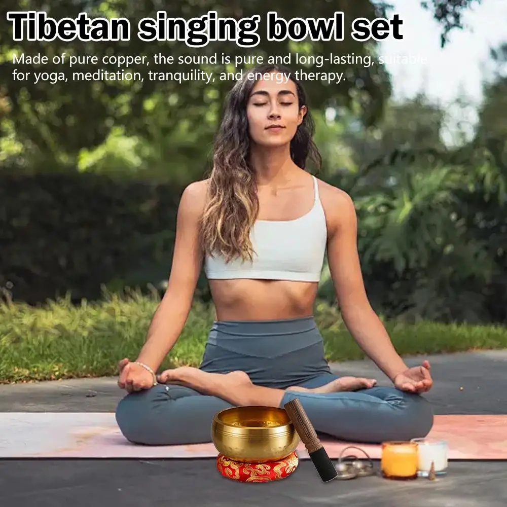 جديد وعاء الموسيقى التبتية النيبالية البوذية يرددون مجموعة صحون اليوغا التأمل السلطانية وعاء النحاس الإجهاد الإغاثة #4
