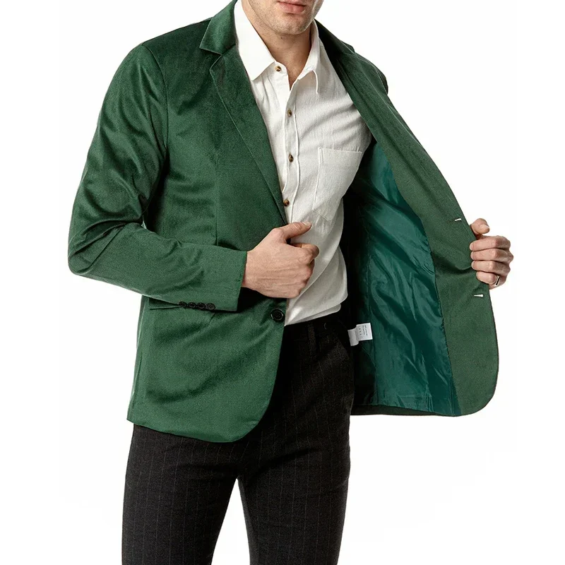 Green Velvet Blazer Jacket Men 2023 Autumen New Single Breasted Notched Lapel Dress Blazers Mens Solid Color Sports Coat Male