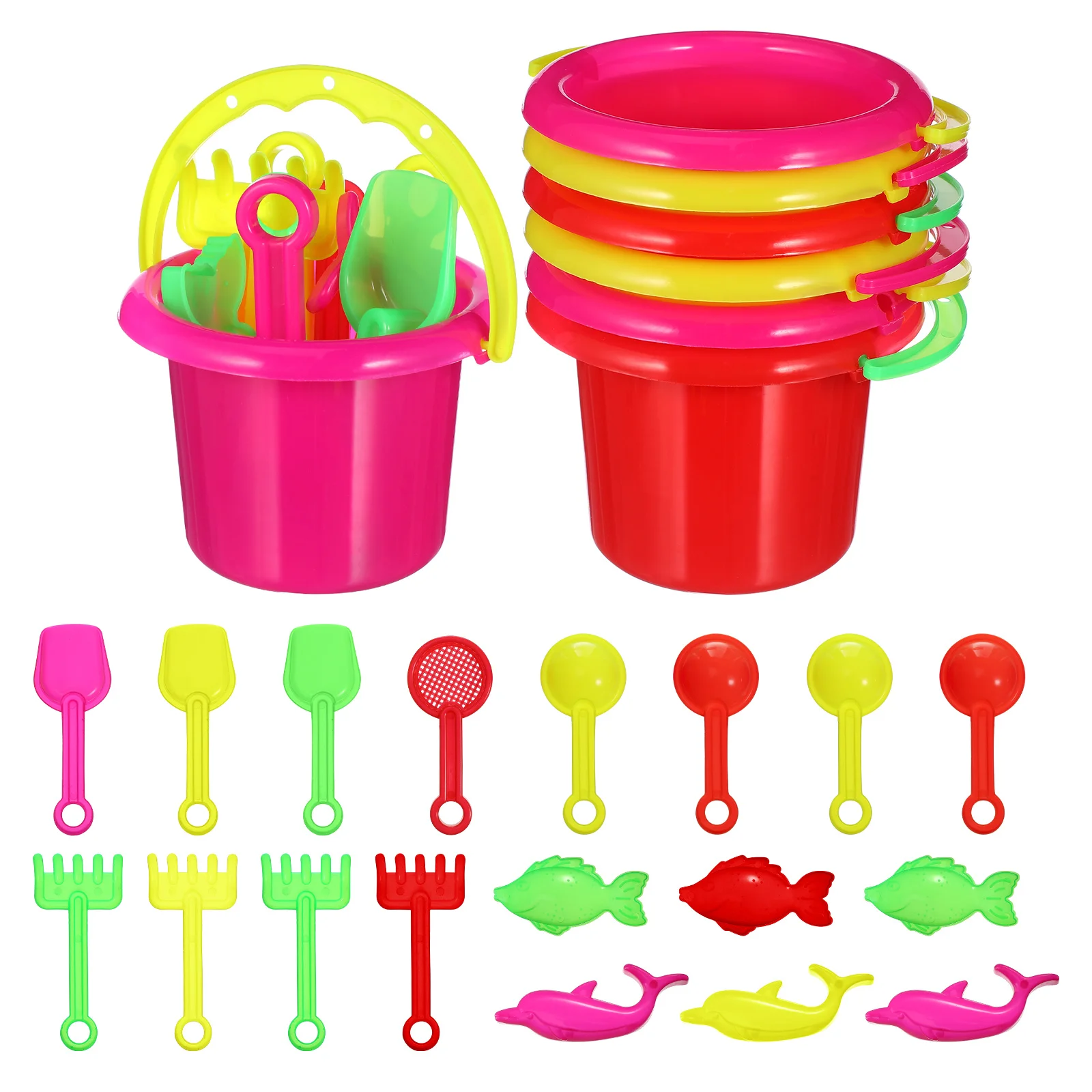 1 set di giocattoli per secchielli da spiaggia: set di secchielli per sabbia per bambini con pala per giochi all'aperto Secchi da spiaggia in plastica resistente per giochi da giardino per bambini