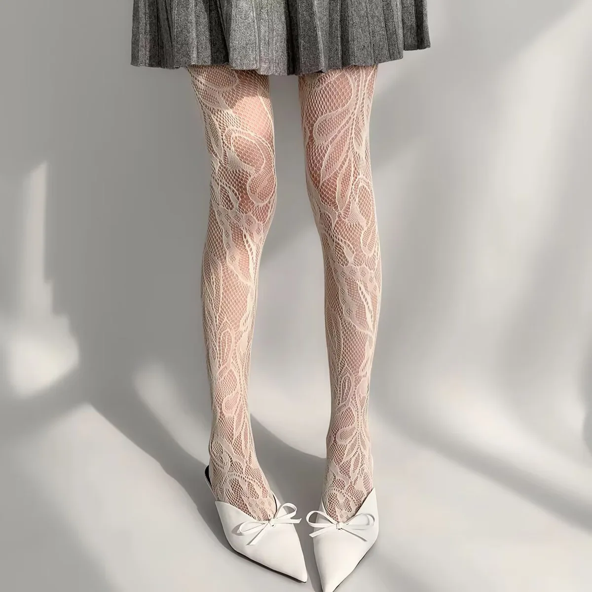 Sexy Blumenmuster Strumpfhose Transparente Durchbrochene Jacquard-Spitze Netzstrumpfhose Damen Modisches Design Dehnbare Netzstrümpfe Elastische Leggings