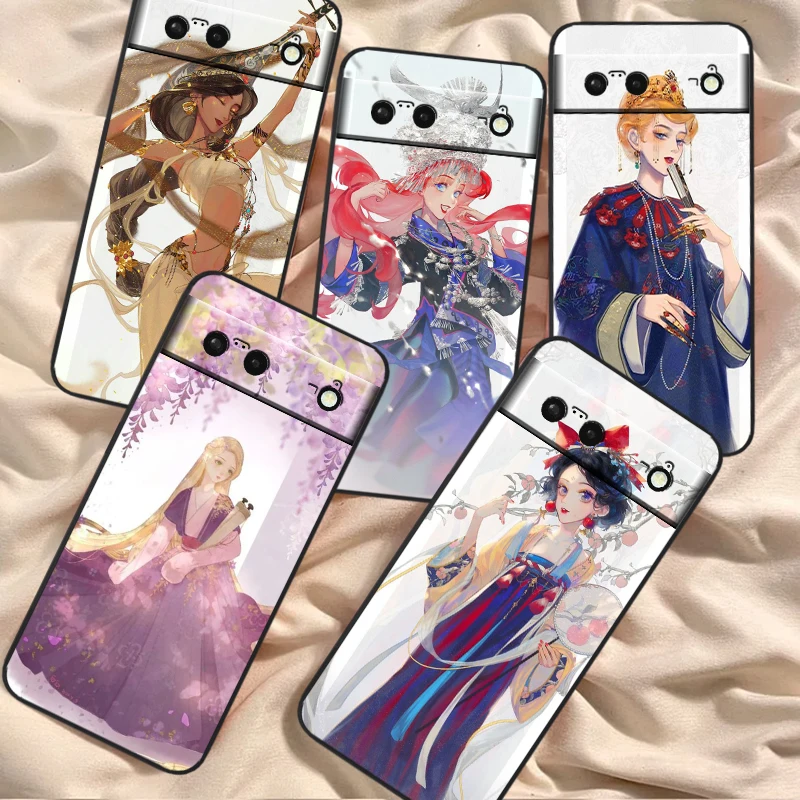 

Disney Princess Cartoon Cute For Google Pixel 8 7A 7 6A 6 5A 5 4 4A XL 5G Black Silicon Shockproof Shell Cover Phone Case