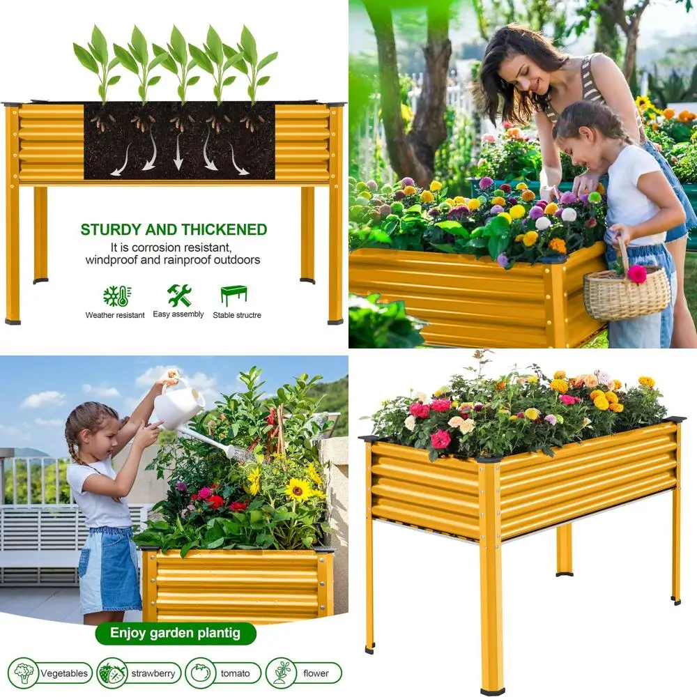 

Raised Garden Bed with Legs, Galvanized Outdoor Planter Boxes (Yellow)