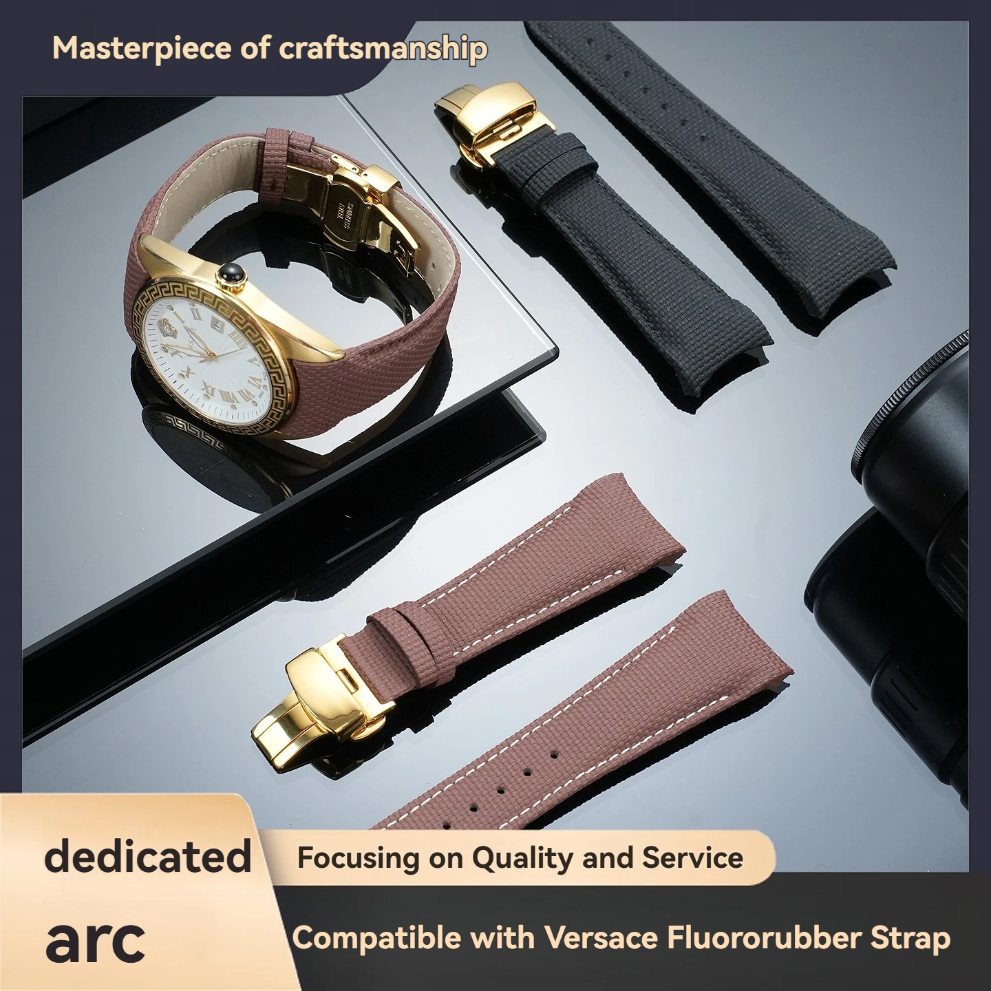 Waterproof Soft Fluororubber Watch Band for VERSACE V-SportII VFE130015 VFE160017 24mm Curved Interface Leather ReplacementStra