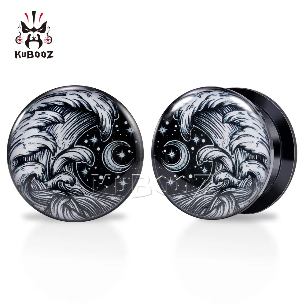 KUBOOZ Trend akrylowe fale księżycowe zatyczki do uszu tunele kolczyki wskaźniki piercing biżuteria rozciągacze ekspandery 6-30mm 2 szt.