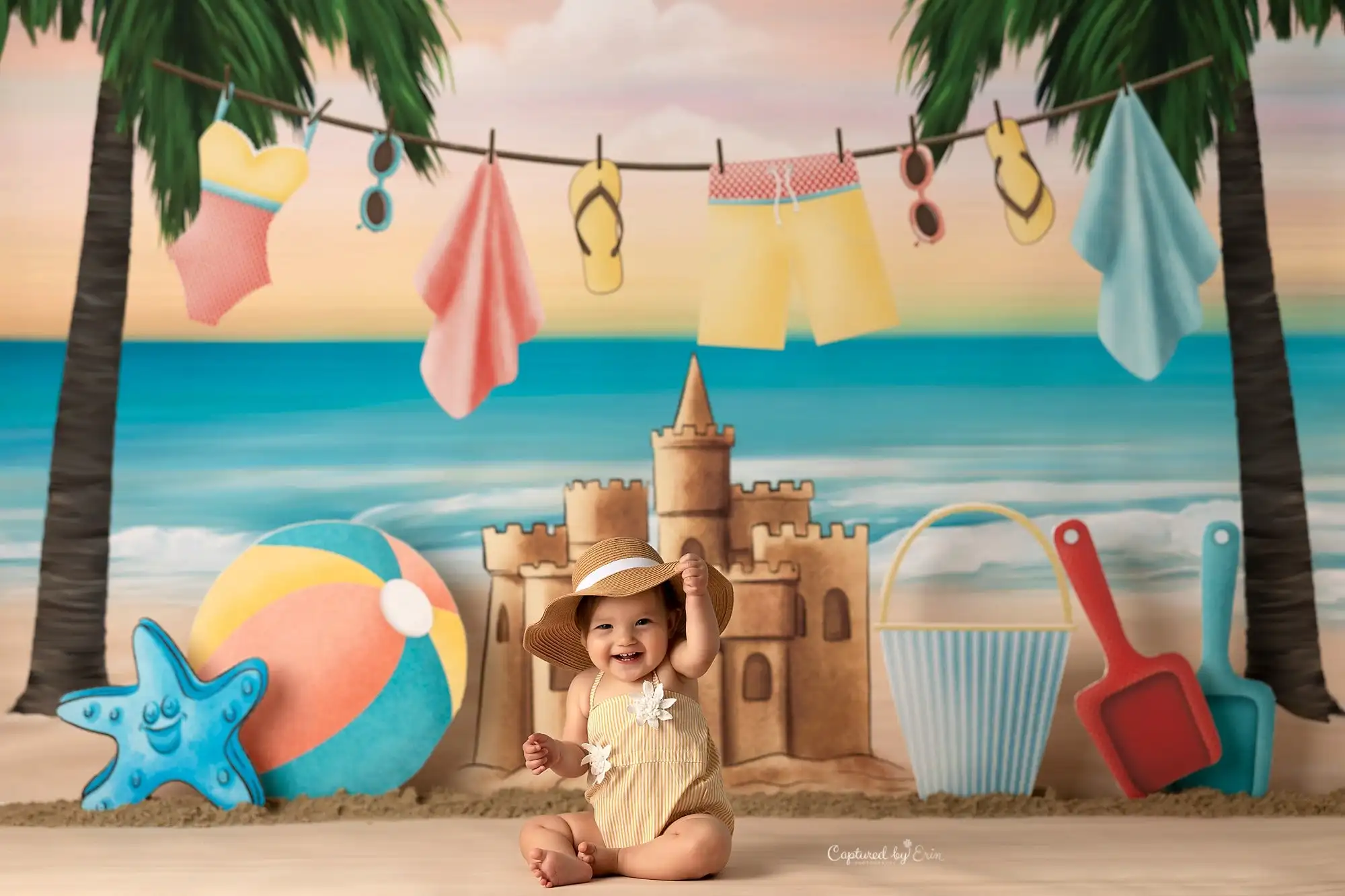 Day At The Beach Backdrops Kids Baby Birthday Cake Smash Photocall Child Adult Photocall Beachside Castle Backgrounds