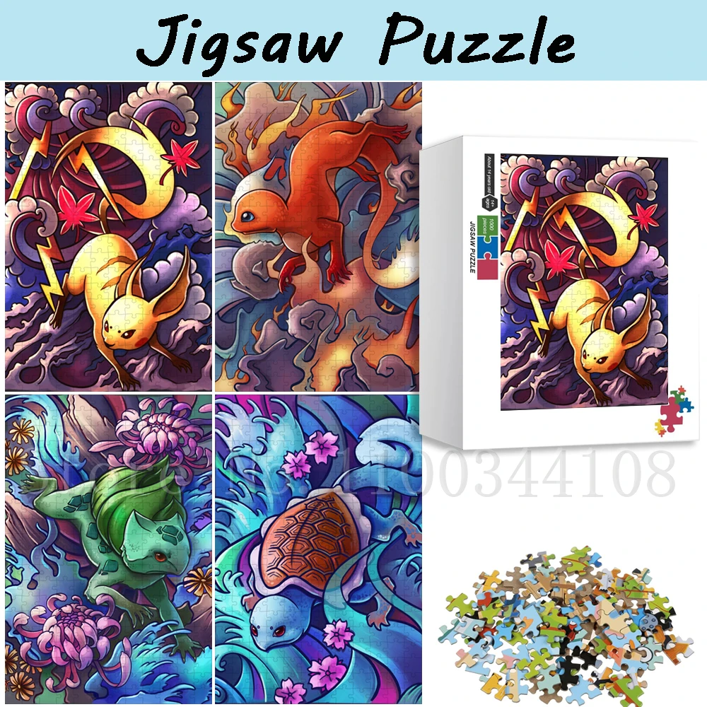 Pokemon Japanese Art Jigsaw Puzzles for Adults Bulbasaur Pikachu Squirtle Charmander Puzzles Decompressing Assemble Game Toys