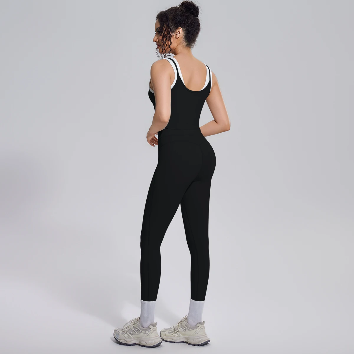 Hamidou Damen Yoga-Set, sexy, stoßdämpfend, Lauf-Yoga-Top, Farbblock-Design, hochtaillierte Fitness-Sport-Yoga-Hose, Gym-Yoga-Set – Detail 9