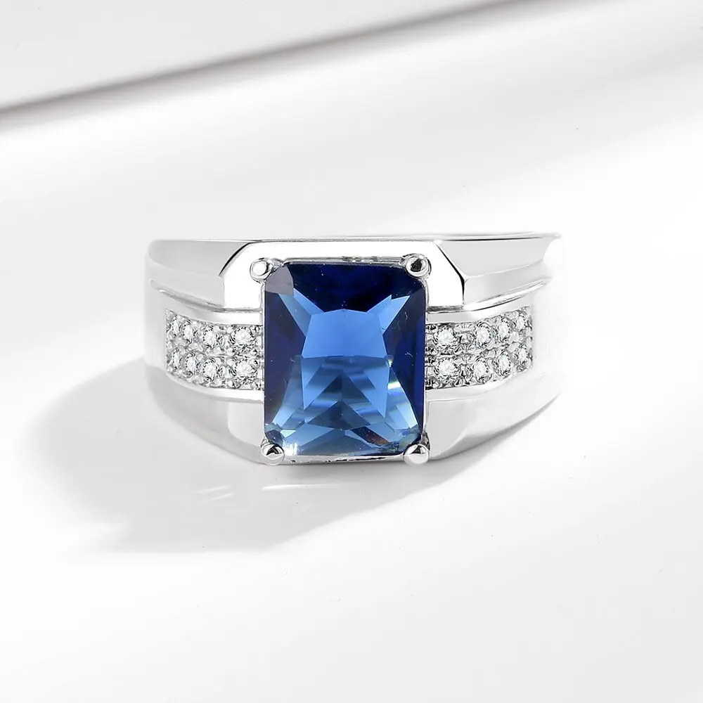 

Светлое роскошное модное мужское кольцо из стерлингового серебра 925 пробы с королевским синим цирконом, подарок на день рождения, годовщину