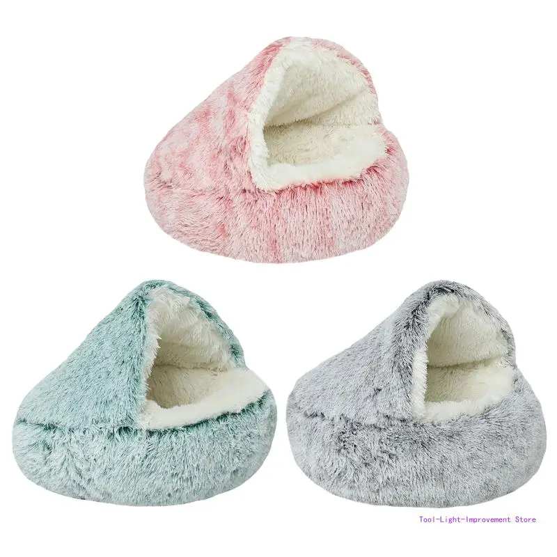 C63E Winter Plush Pet Bed Round for Cat Cushion Indoor for Cat House Warm Keeping for