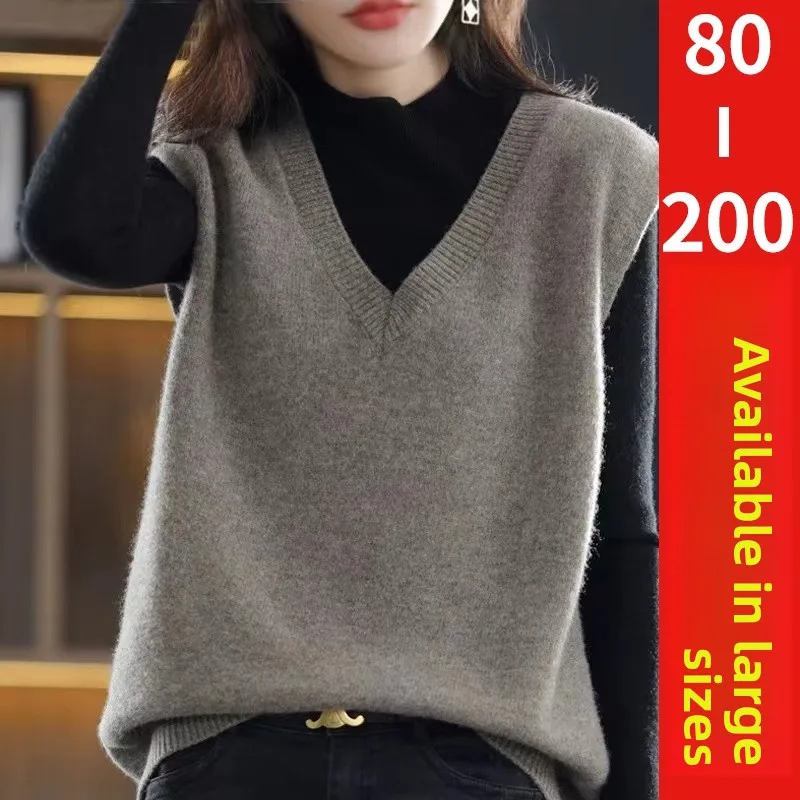 

Outlets Large Size Knitted Vest Women's Sweater Overalls Autumn Winter V-neck Regular-length No-sleeve Commute Style