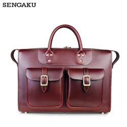 Bolso de mano de negocios Vintage para hombre, bandolera de hombro, maletín de cuero genuino para ordenador portátil, bolso de viaje grande