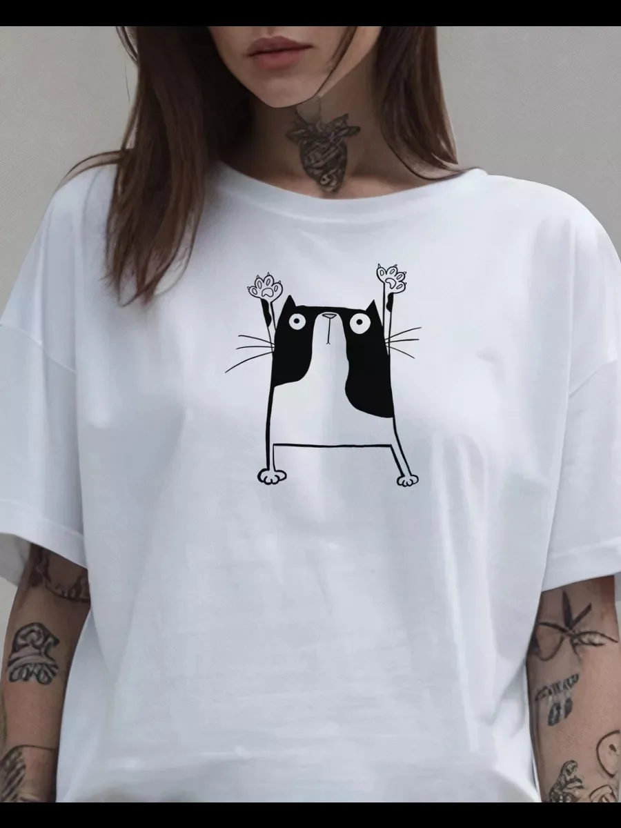 

Женская футболка с круглым вырезом и принтом лап с рисунком кота, повседневный и милый топ, эстетические топы, одежда Y2k, женская одежда