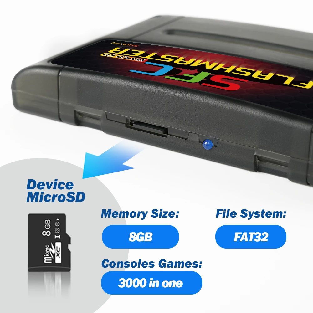 بطاقة ألعاب Super ED 3000 في 1 لـ Super Famicom مع كاسيت بطاقة TF سعة 8 جيجابايت لوحدة تحكم ألعاب الفيديو SFC