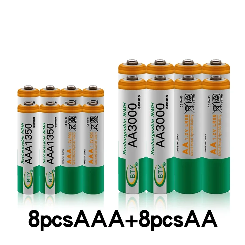 100% New 1.2V AA 3000mAh NI-MH Rechargeable Batteries+AAA battery 1350 mAh Rechageable battery NI-MH 1.2 V AAA battery