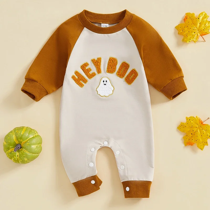 

Baby Clothing Girls Boys Halloween Romper Letter Ghost Embroidery Long Sleeve Crew Neck Jumpsuits Newborn Casual Clothes