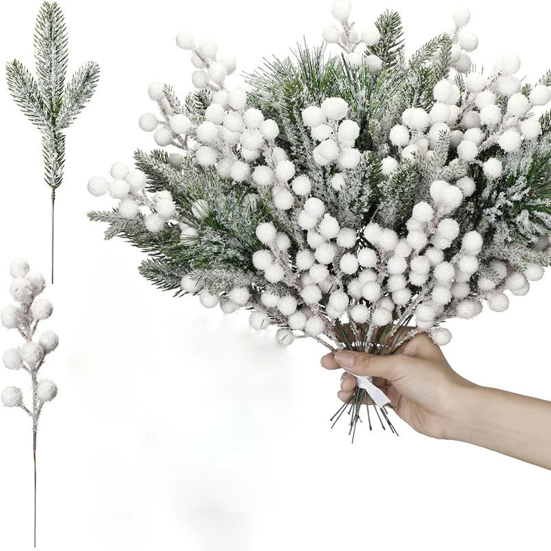 10/20 Stück Künstliche Schnee-Tannennadel-Beeren-Bouquets Weihnachtsdekoration für Christbaum Girlande Ornament Heimdekoration Neujahr DIY Geschenk – Detail 9