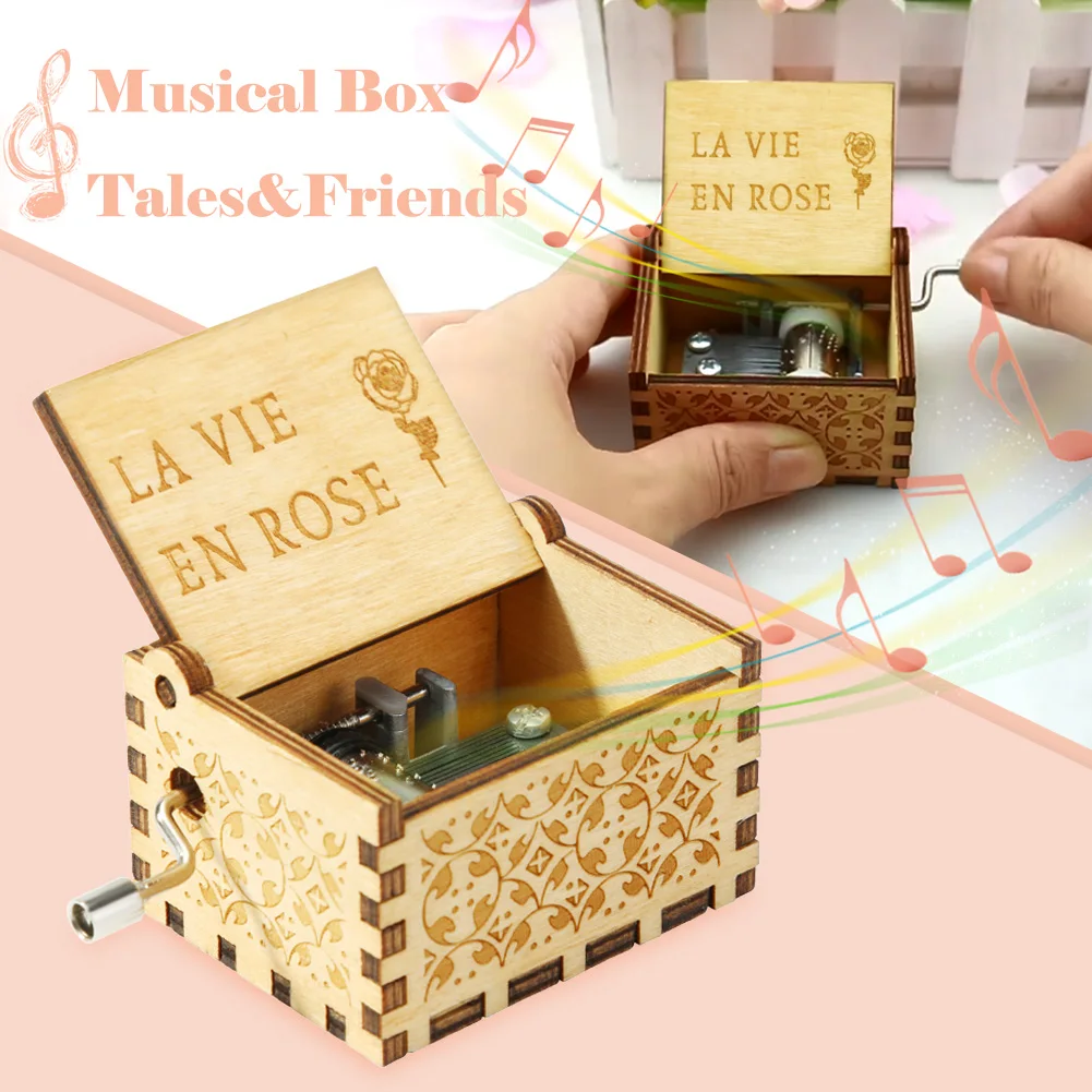 Theme Music Box Carved Wooden Hand Cranked Music Box Moon River La Vie En Rose Fly Me To The Moon Musical Valentine's Day Gift