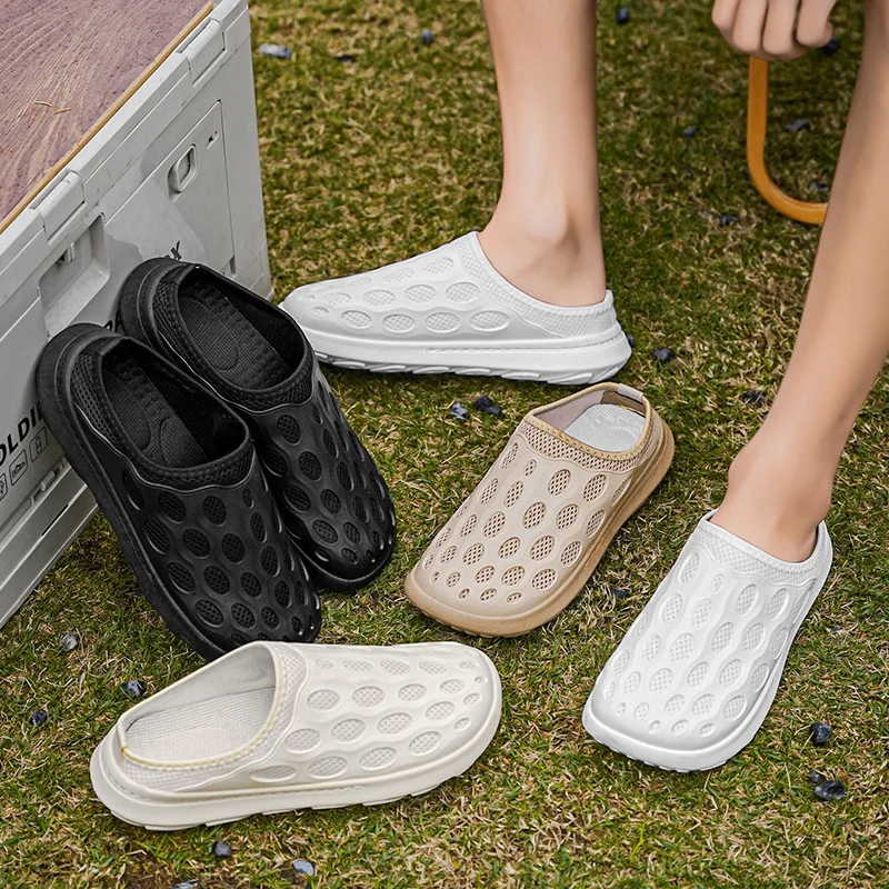 شباشب باوتو نصف شبشب للرجال للشاطئ في الهواء الطلق صيفي جديد عصري ومتعدد الاستخدامات وقابل للتنفس وغير رسمي بنعل ناعم كسول